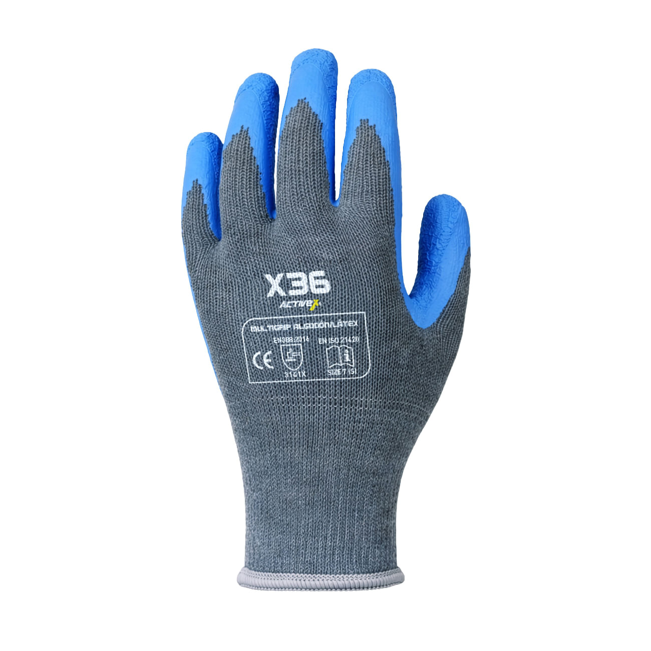 Guante Activex Multigrip Algodon Latex Gris Azul