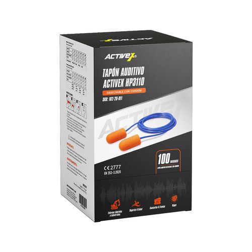 Tapón Auditivo Activex HP3110 Caja 100 Un con Cordón 25 Db